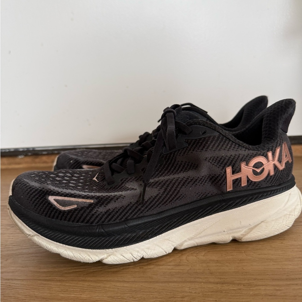 HOKA Black and Rose Gold  Athletic Shoes